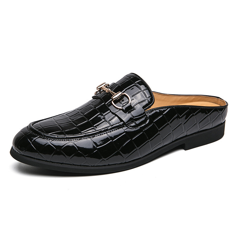 2025 verano nuevo hombre con cabeza de bolsillo medio zapatillas hombre 38 - 47 yardas transfronterizas gran hebilla de caballo medio zapatillas perezosas