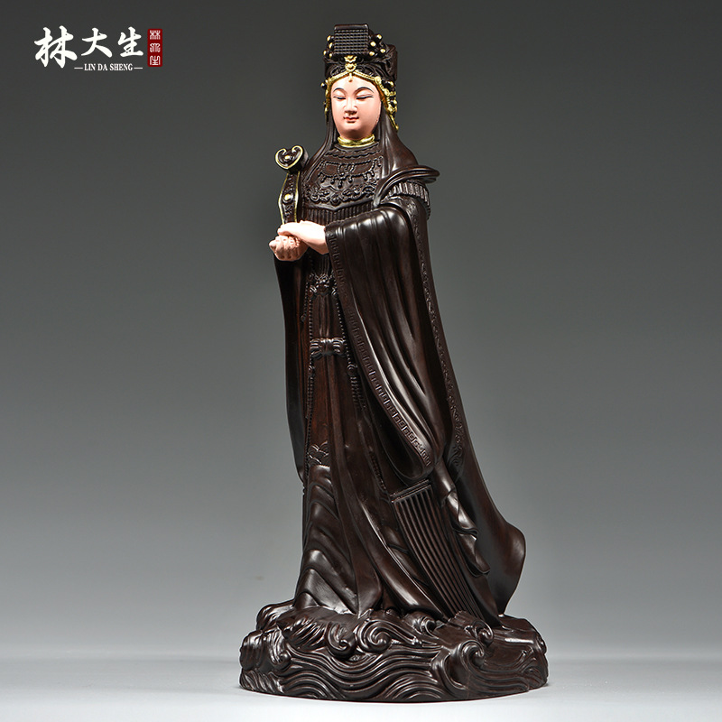 黑檀木雕妈祖神像雕刻摆件天后圣母海神妈祖像家居店铺保平安供奉