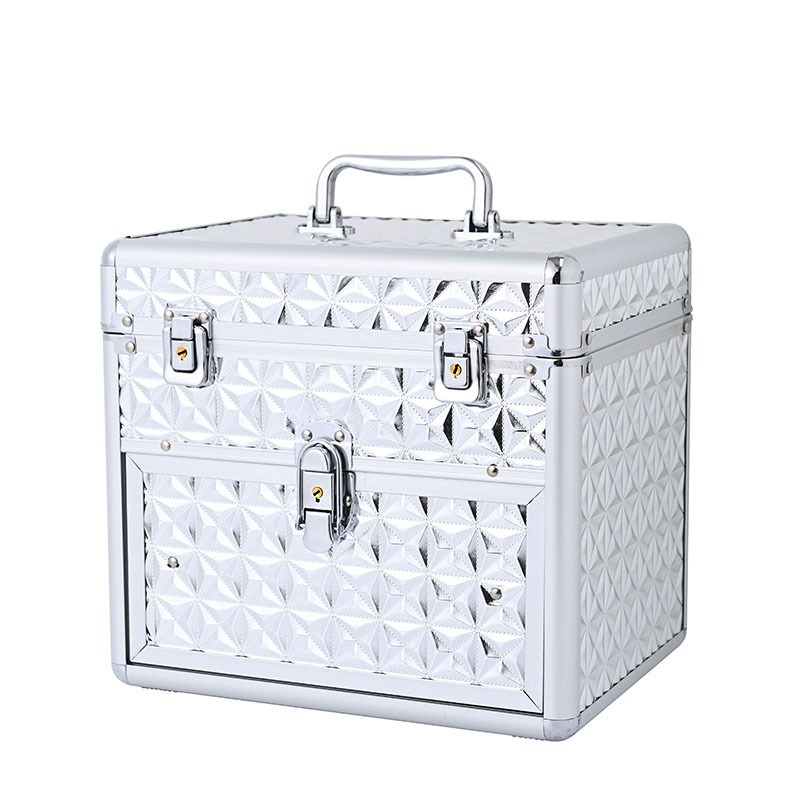 Caja de maquillaje multifuncional con espejo con lámpara portátil de gran capacidad caja de herramientas de maquillaje caja de almacenamiento de manicuras de mercado nocturno