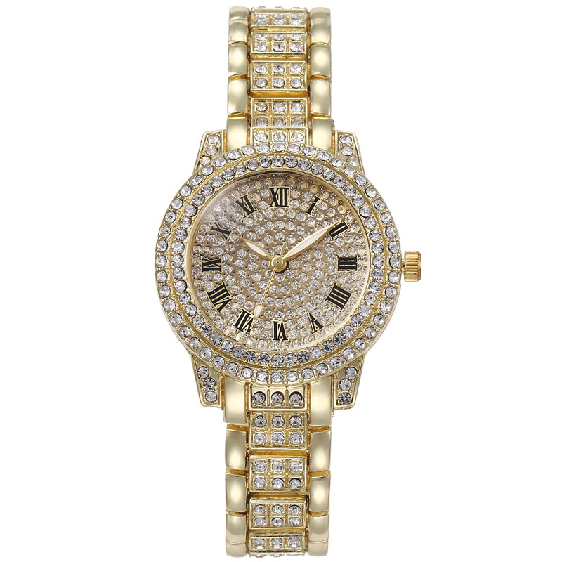Casual Full Diamond Fashion Watch Women's Retro Roman Plate Steel Band Watch Casual Quartz Watch Factory_voghion.com