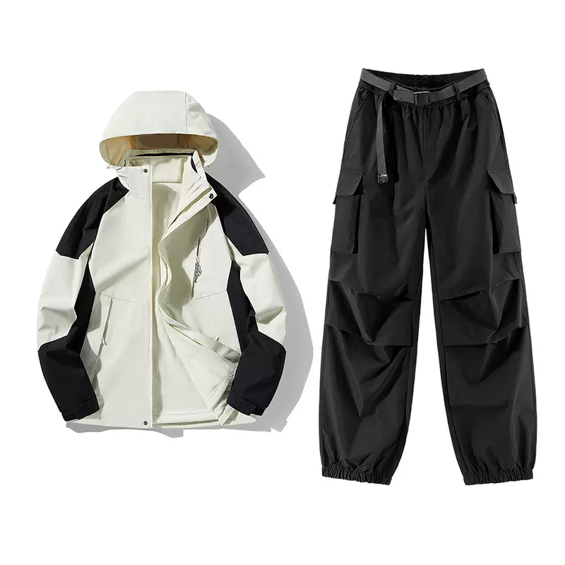 冲锋衣套装男女春秋户外防风防水夹克冲锋裤两件加绒三合一一整套