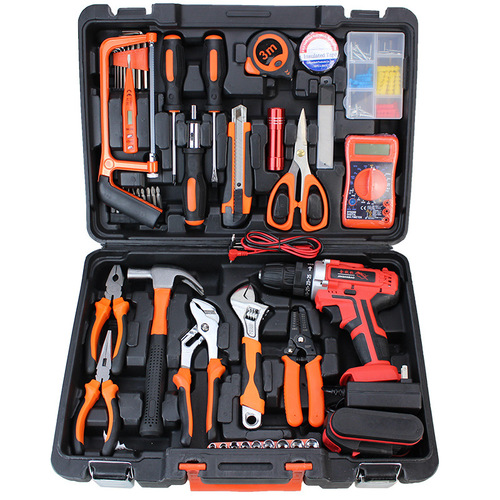 Hardware tool box complete set of home decoration tool set multi-functional portable 21V lithium battery impact drill