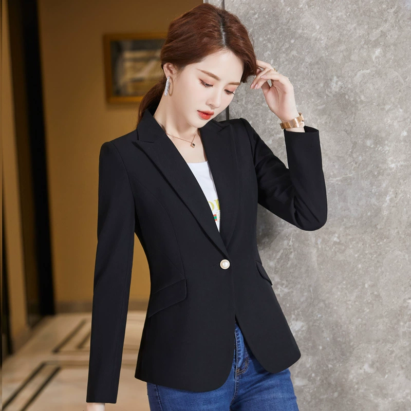Black autumn suit, fashionable jacket, fitted brace, long-sleeve, for teenagers, bright catchy style