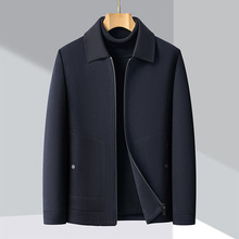 专柜高端羊毛夹克奢华男装中老年春秋休闲毛呢外套简约时尚茄克衫
