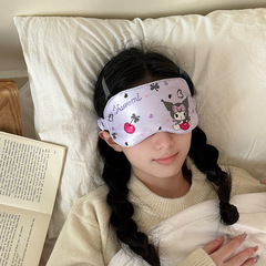 Sanrio factory official sleep mask with silk-like material for light-proof sleeping, featuring Coromi and Mimety the Big Ear Dog