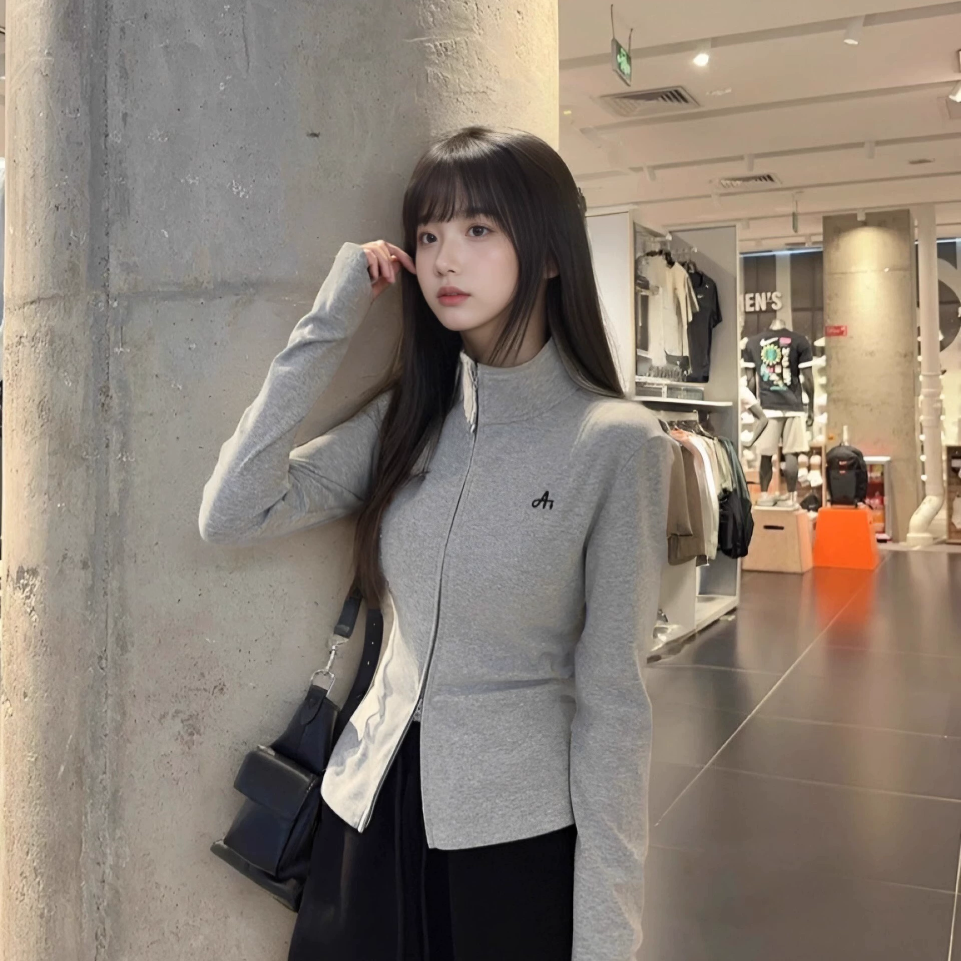Fitted thin long-sleeve with zipper, 350 gram