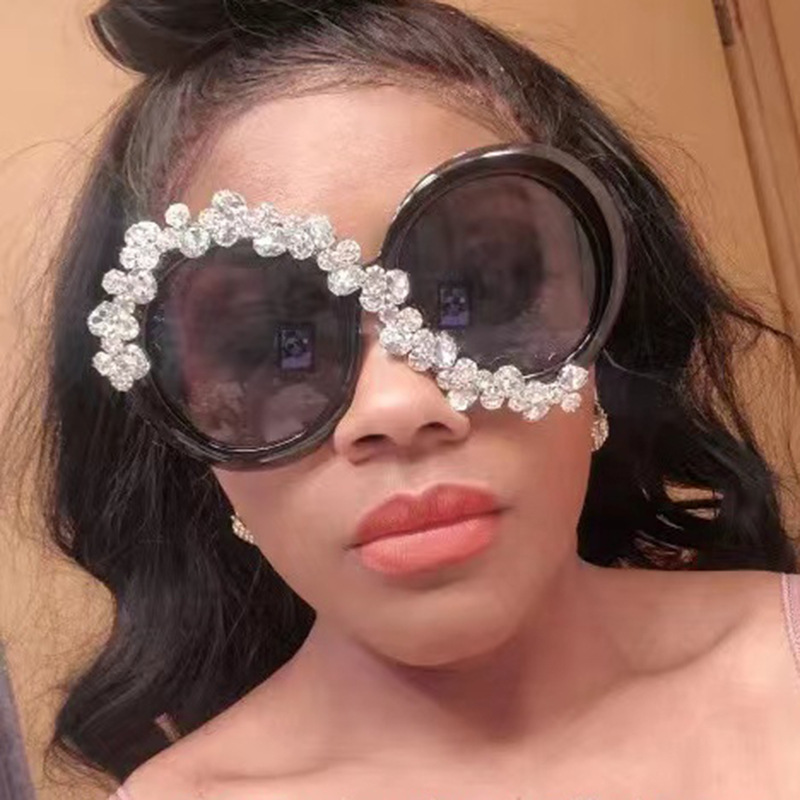 Sunglasses Classification Ac, UV400 Protection Lens Material Exaggerated Round Ac UV400 Protection Round Frame Diamond Full Frame Women's Sunglasses