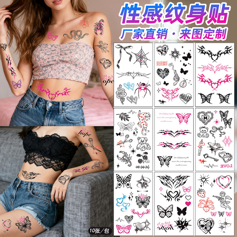 Amazon's New Y2K Style Black Tattoo Stickers Punk Style Pink Heart-Shaped Bow Temporary Tattoo Stickers Amazon's New Y2K Style Black Tattoo Stickers Punk Style Pink Heart-Shaped Bow Temporary Tattoo Stickers