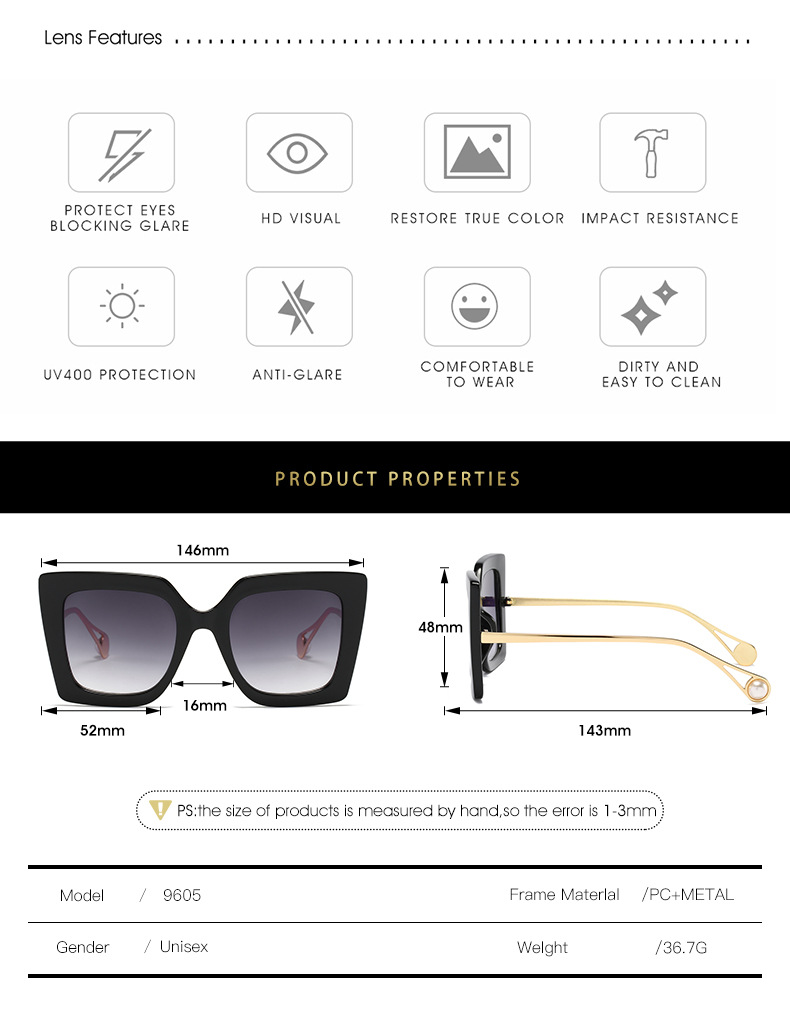 54g Weight Full Frame Glasses Structure Sunglasses Classification PC, UV400 Protection Lens Material Square Glasses Style Outdoor, Travel Occasion Color Block Pattern All Seasons Season Unisex Gender Elegant, Streetwear Style Elegant Streetwear Color Block PC UV400 Protection Square Full Frame Women's Sunglasses 2