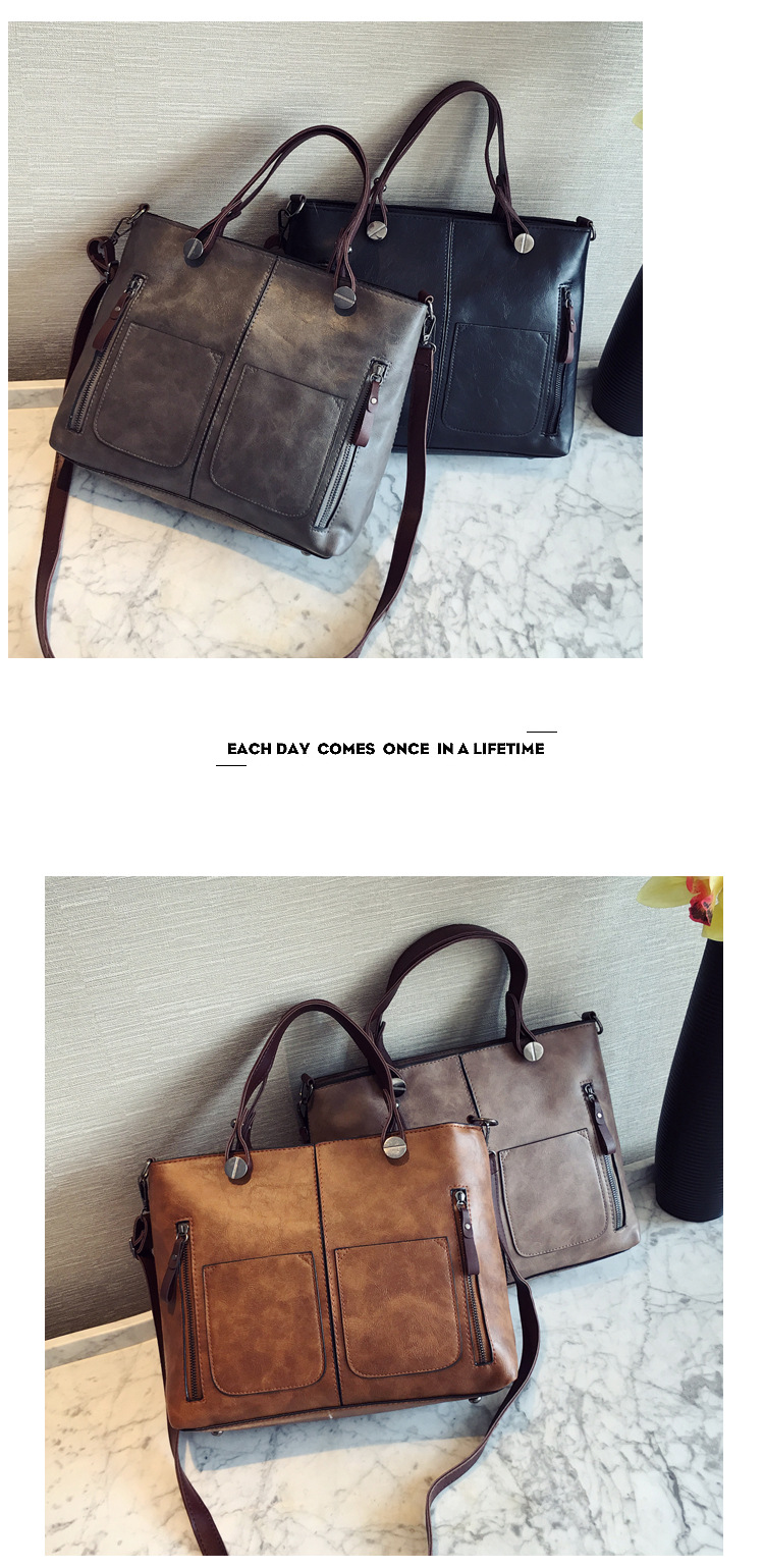 Large Pu Leather Streetwear Tote Bag Handbag display picture 10