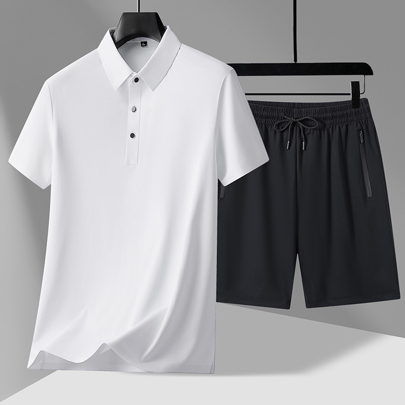 Ice Silk Seamless Short-Sleeved Men's T-Shirt Suit Shorts Men's Summer Casual Sports Dad Wear Summer Two-Piece Set