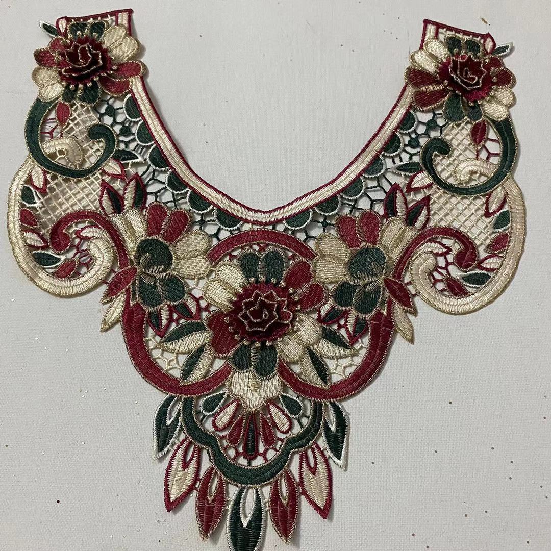 Water-soluble lace edge floral collar fashion accessory new exquisite embroidery collar with multi-color patches and gold embroidery, ancient costume collar decorations