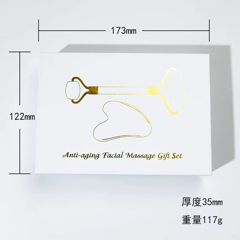 Jade face massager set, double‑head rolling roller and gua sha scraper, cosmetic kit