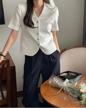 chic 韩版夏季单排扣短袖西装小外套