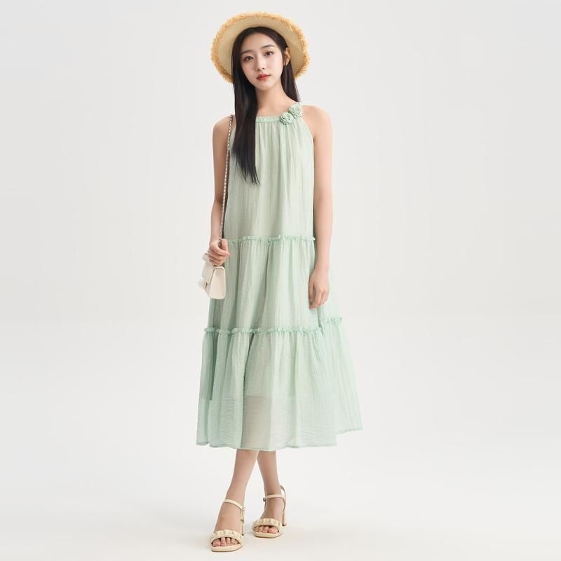 Dress 2026 New Summer Style Halter Neck Round Neck H-Shaped Loose French Long Dress Women's Clothing That Covers the Body and Is Simple