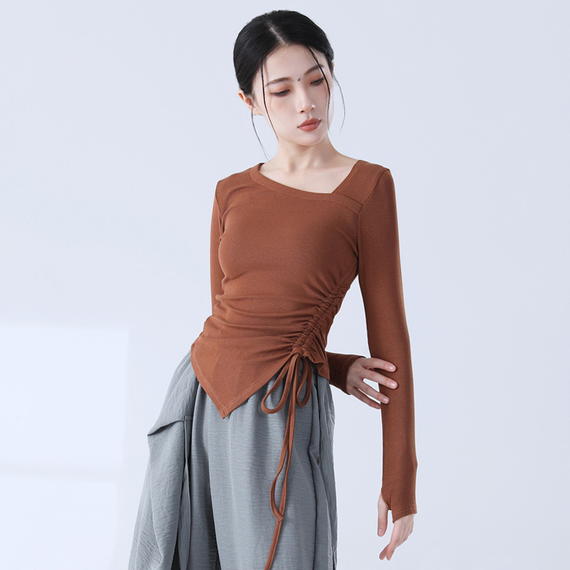 Dance practice clothes modern classical dance clothes slim-fit finger-set drawstring slimming design sense professional clothing teacher's top Dance practice clothes modern classical dance clothes slim-fit finger-set drawstring slimming design sense professional clothing teacher's top