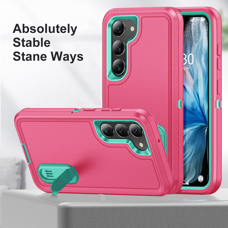 Cross-Border Mobile Phone Case with Stand Source Factory Three-Proof Mobile Phone Case with Dust Plug Suitable for Samsung Protective Cover Soft Case