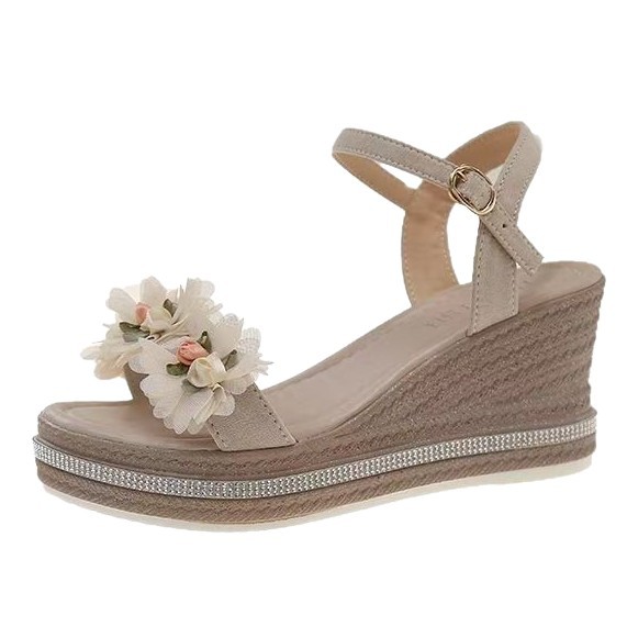 2026 verano suave viento floral pendiente de tacones sandalias de moda versátil falda sandalias romanas