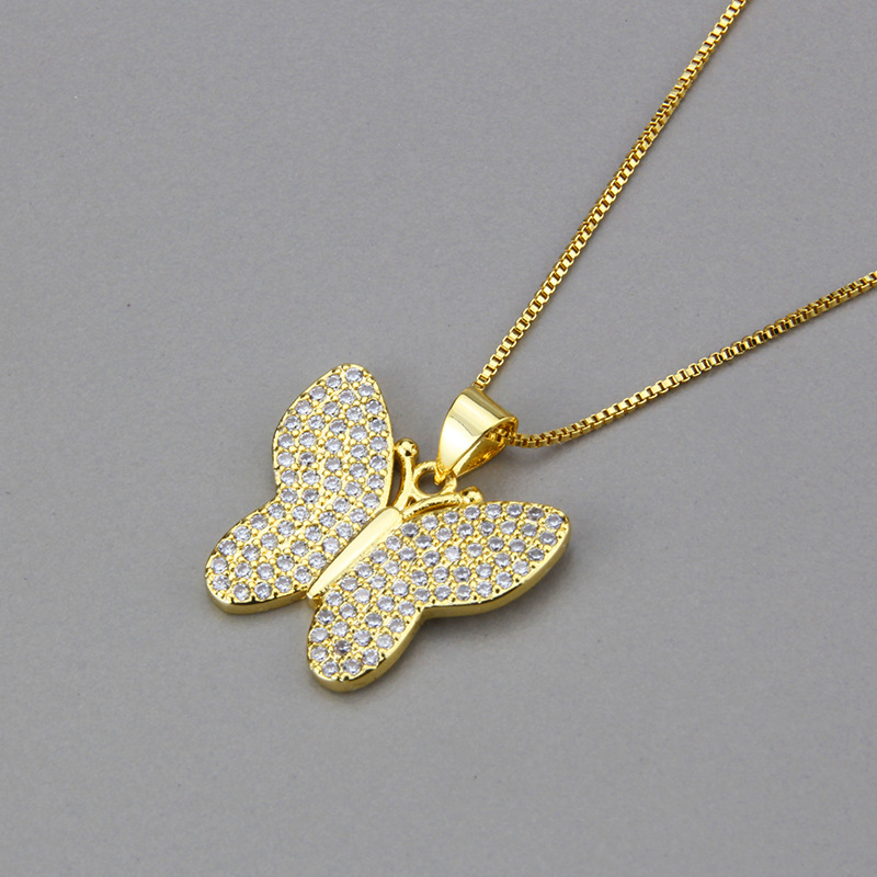 simple full diamond butterfly zirconium copper pendant necklace