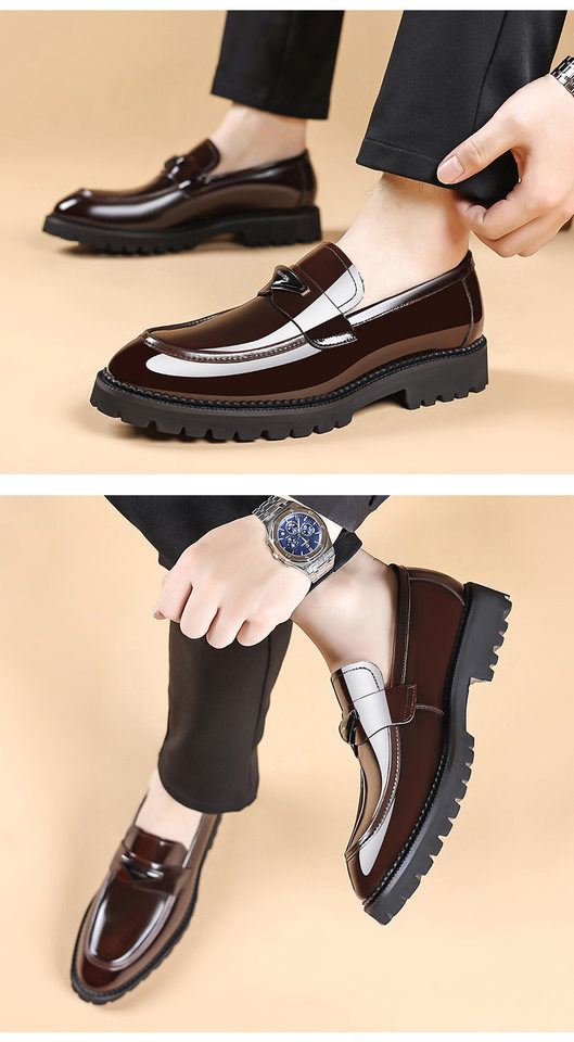 Giày da lười nam da bò thật mũi nhọn, đế thấp 1–3 cm — màu nâu, đen chi tiết 13