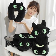 卡通u型枕泡沫粒子护颈枕黑猫系列办公司午睡枕头带帽旅行护颈枕