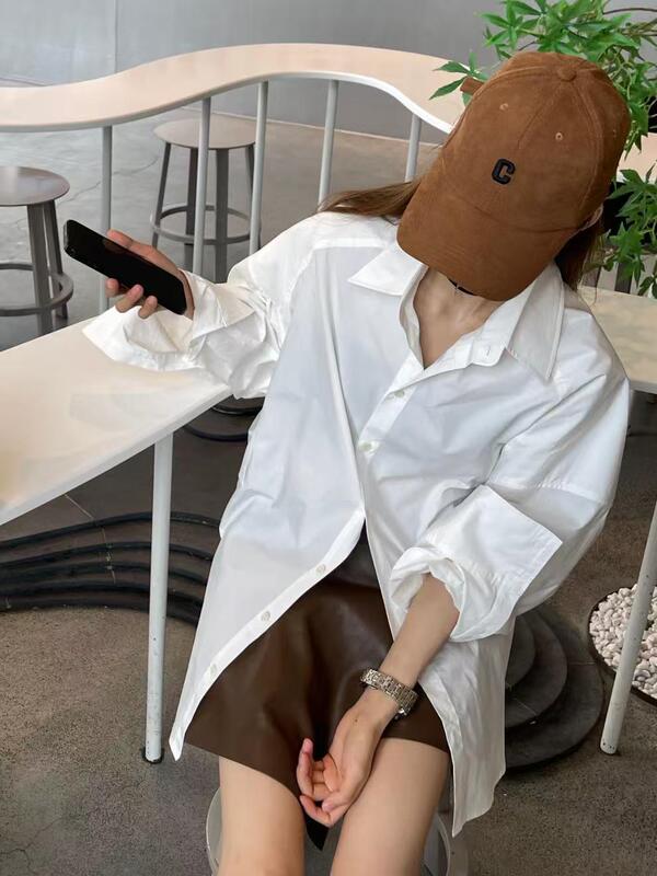 JYCCCCCC白色长袖衬衫女宽松纯色慵懒风早秋上衣女装日韩慵懒衬衫|undefined
