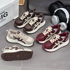 时尚真皮厚底德训鞋女2025秋季新款韩版百搭系带休闲运动鞋阿甘鞋