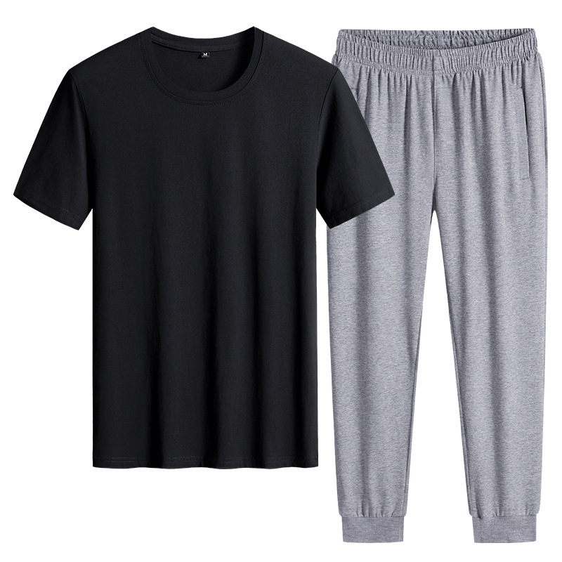 Trajes deportivos de verano delgados pantalones de manga corta de dos piezas de ropa de hombre casual camiseta de color sólido ropa deportiva se puede imprimir