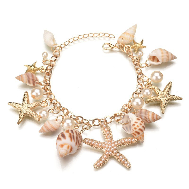 Starfish, Conch Pattern Unisex Gender IG Style Beach Starfish Conch Pearl Metal Wholesale Bracelets