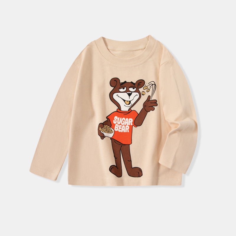 Ropa infantil transfronteriza, camiseta de manga larga para niños, nueva camiseta de base para niños de otoño, ropa de bebé, dibujos animados, INS, un cabello