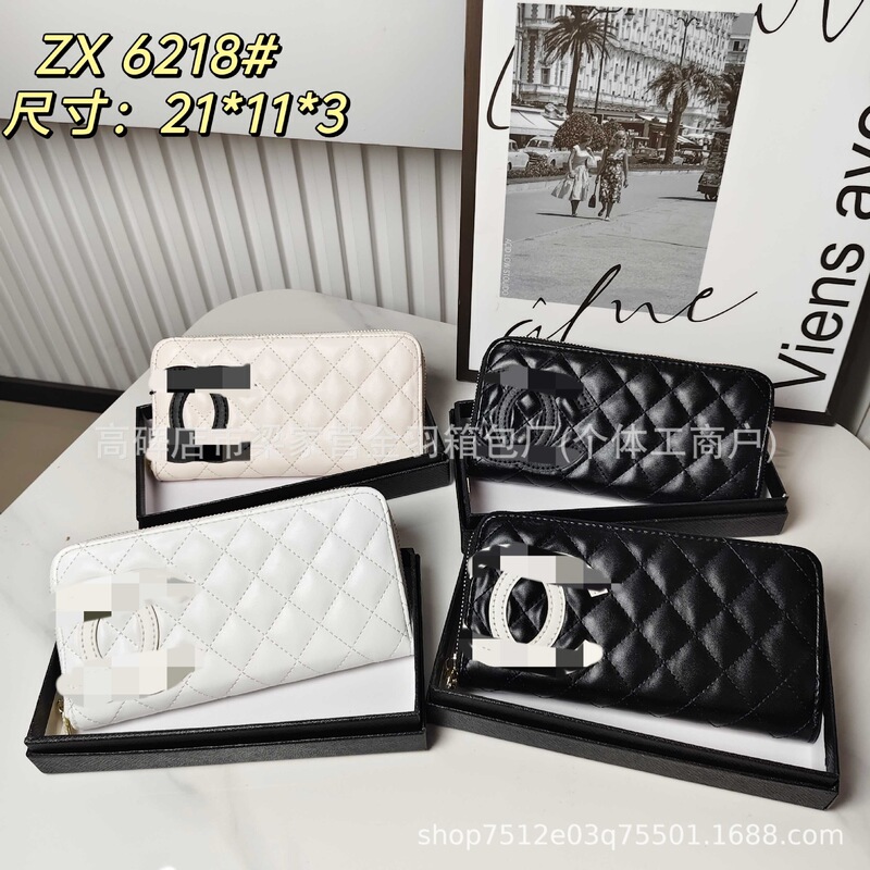 Cross-border e-commerce, European and American style, long, large-capacity quilted wallet with embroidered details, featuring multiple card slots and a coin purse, designed for women