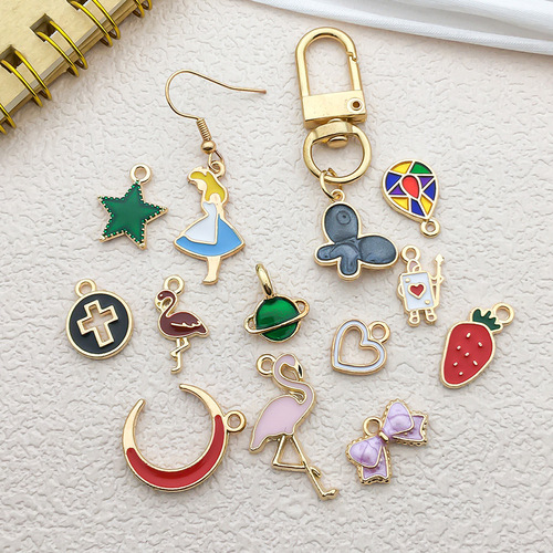 1 Alloy Droplet Oil DIY Jewelry Accessory Clover Alice Avocado Strawberry Pentagon Star Keychain Pendant