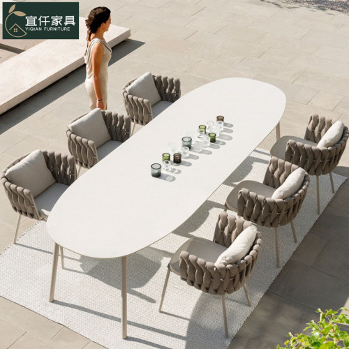 Nordic outdoor table and chairs, outdoor balcony rattan chairs, courtyard outdoor waterproof and sunproof leisure rattan furniture, rockboard dining table chairs