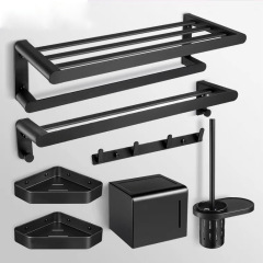 Black Space Aluminum Punch-Free Towel Rack, Bathroom Hardware Accessory, Toilet Towel Storage Shelf, Bath Towel Holder