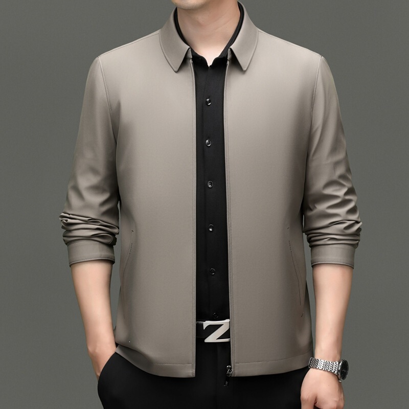 Middle-aged dad's stylish and sophisticated casual jacket, made from high-quality mulberry silk, suitable for business and leisure wear, with a classic mandarin collar design Middle-aged dad's stylish and sophisticated casual jacket, made from high-quality mulberry silk, suitable for business and leisure wear, with a classic mandarin collar design