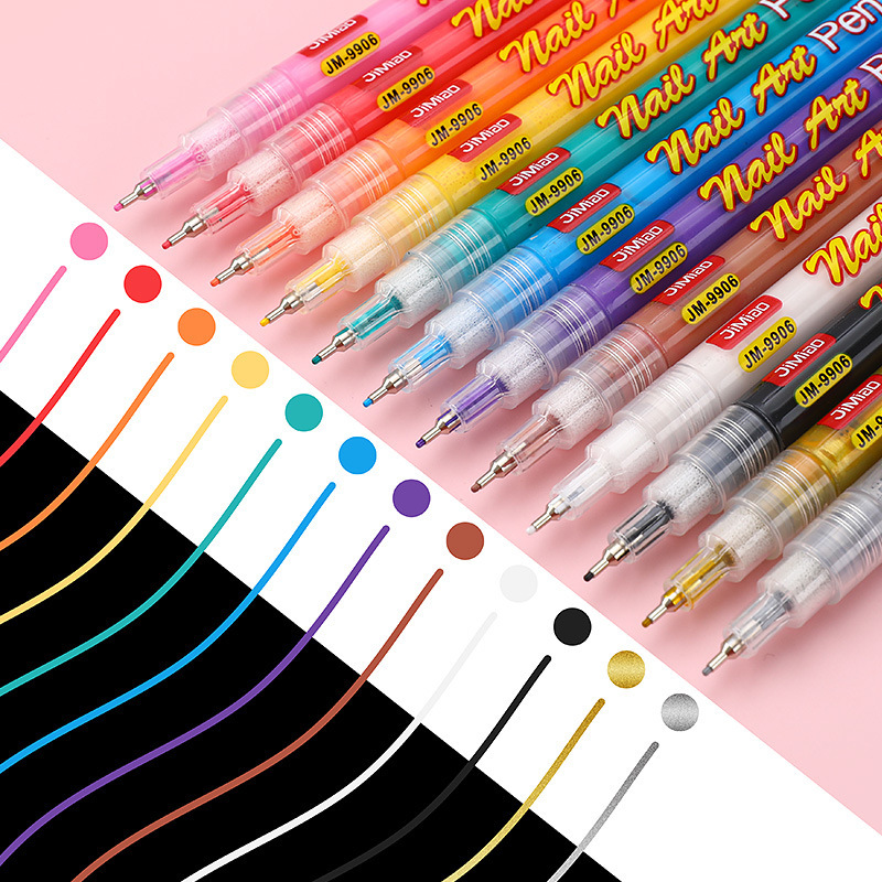 Nail Art Pens 12-Color Set Water-Based Acrylic Paint Pens Graffiti Nail Line Drawing Nail Art Marker Pens Wholesale