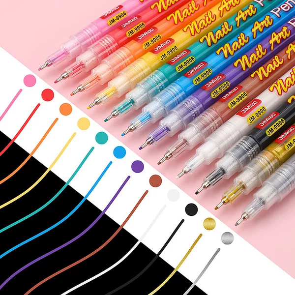 Nail Art Pens 12-Color Set Water-Based Acrylic Paint Pens Graffiti Nail Line Drawing Nail Art Marker Pens Wholesale