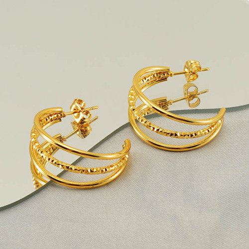 European and American Instagram-style minimalist fashion multi-layer C-shaped earrings for women, stainless steel cross-border new lightweight luxury personalized earrings wholesale