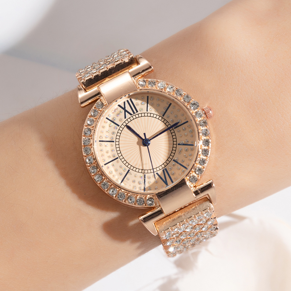 popolare orologio da donna stellato cinturino in acciaio orologio da donna con diamanti eleganti incastonati di lusso ago blu quarzo tutto-fiammifero_voghion.com