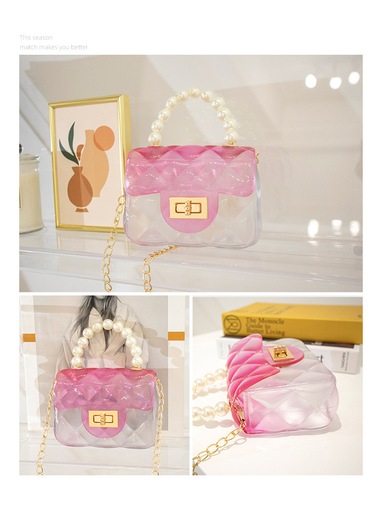 Women's Small PVC Color Block Cute Beading Square Lock Clasp Crossbody Bag Jelly Bag display picture 5