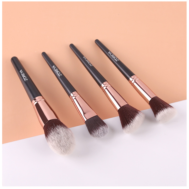 Fashion Aluminum Tube Nylon Brush 10 Piece Black Makeup Brush Set Wholesale display picture 3