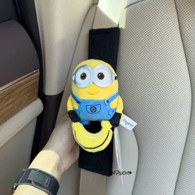 Authentic Minions Car Seatbelt Sürətlər qutusu və əl tormozu başlıqları - shoulder-pads-black-linen-shoulder-pad-officially-licensed-bob-banana-single