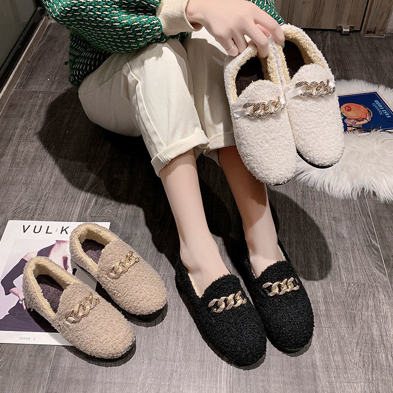 A hair generation autumn and winter woolly shoes plus velvet cotton shoes casual cotton slippers female low help bean shoes a foot pedal month shoes