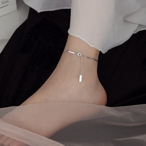 Under the banyan tree S925 silver flat snake chain anklet  new fashion ins cold style anklet women's ankle chain leg chain