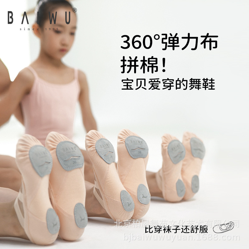 Baiwu Children's and Adult Professional Girls' Dance Shoes, Elastic Fabric Practice Dance Shoes, Soft-Soled Shoes, Cat Claw Shoes Wholesale