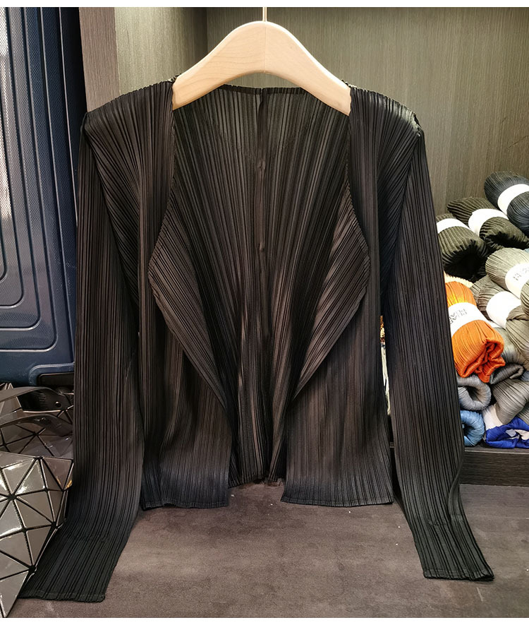 Áo cardigan nữ tay dài xếp ly không cài khuy, phong cách đơn giản cao cấp mùa xuân hè — Màu xanh lam nhạt, Màu đen, Xanh Lông Công, Màu hồng chi tiết 24