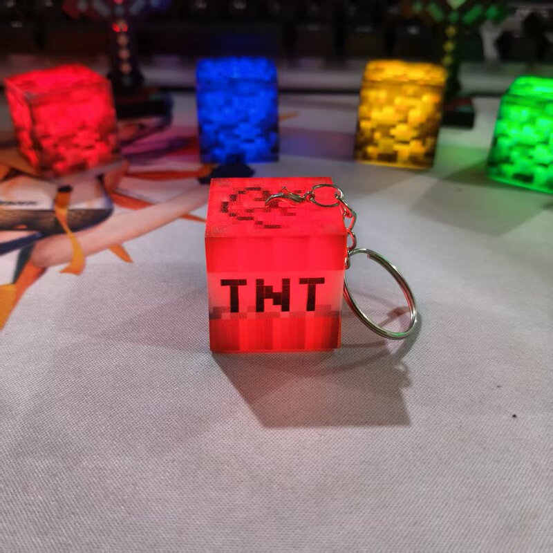 Minecraft Peripheral Pixel Block Character Toy Model Can Light up School Bag Pendant Keychain Gift