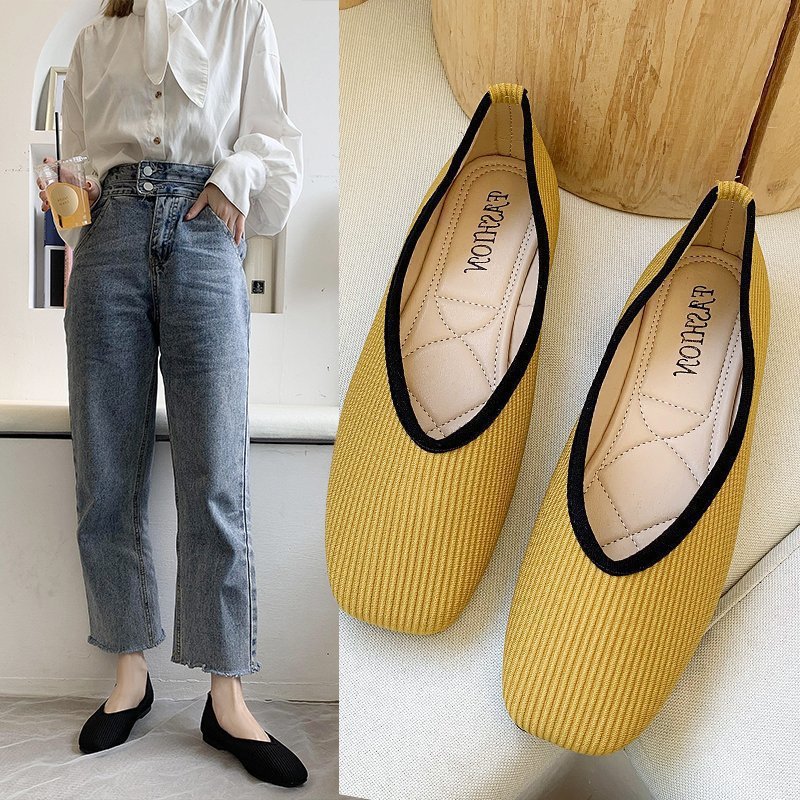 Neue Damen-Loafer mit eckiger Spitze in Übergrößen für Frühling/Sommer 2022: Strick-Slipper im Oma-Stil mit niedrigem Absatz – bequeme und bequeme Schuhe._voghion.com