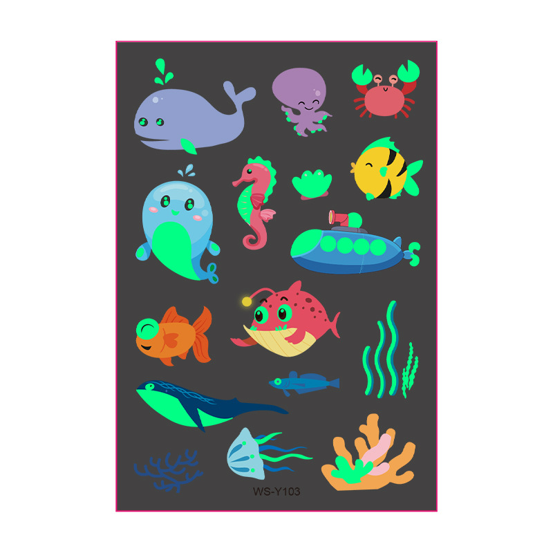 Pegatinas de tatuaje luminoso impermeable temporal lindo dinosaurio unicornio sirena tatuaje niños dibujos animados tatuaje pegatinas