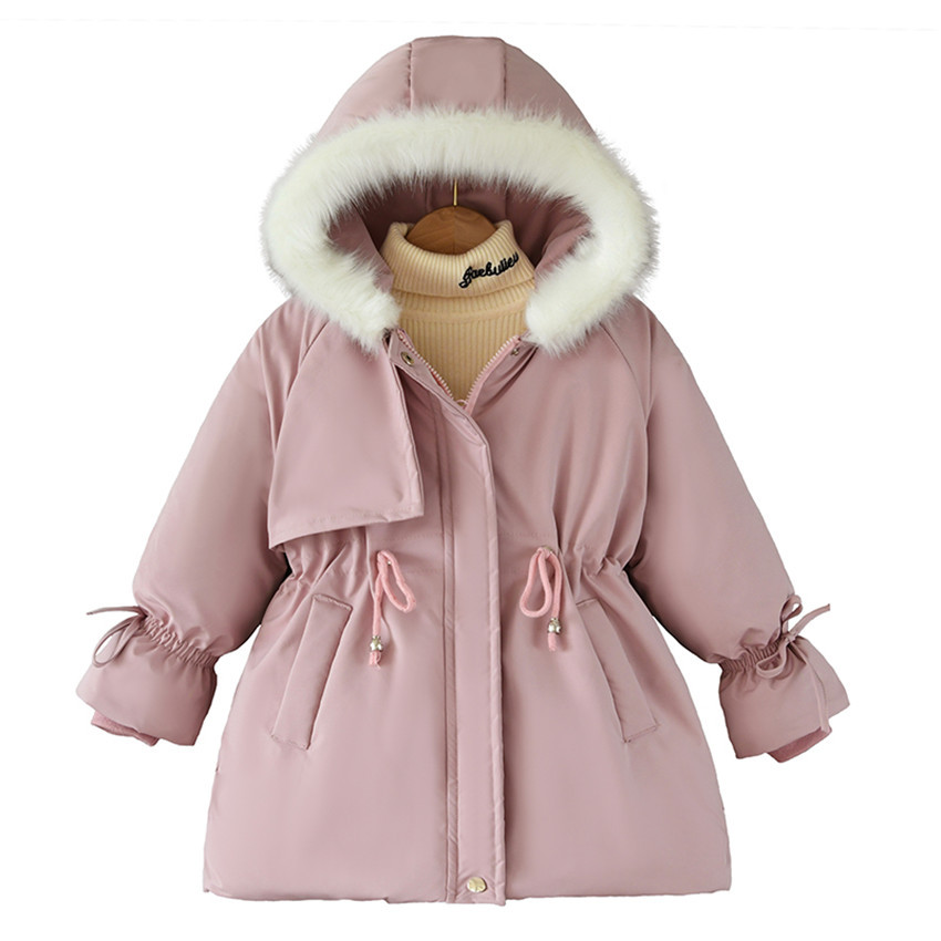 New Korean Style Girls' Mid Length Parka Coat With Drawstring Waist And Thick Cotton Coat_voghion.com